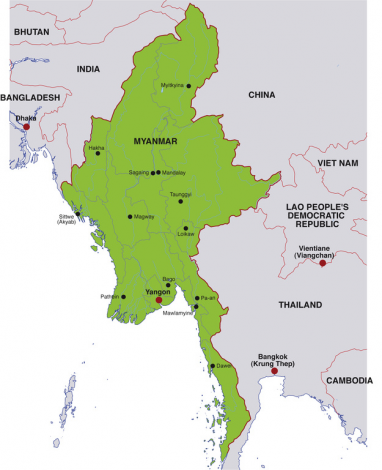 Myanmar 01 - Lage zwischen Thailand China Indien